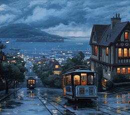 欧式夜晚小镇列车海报背景