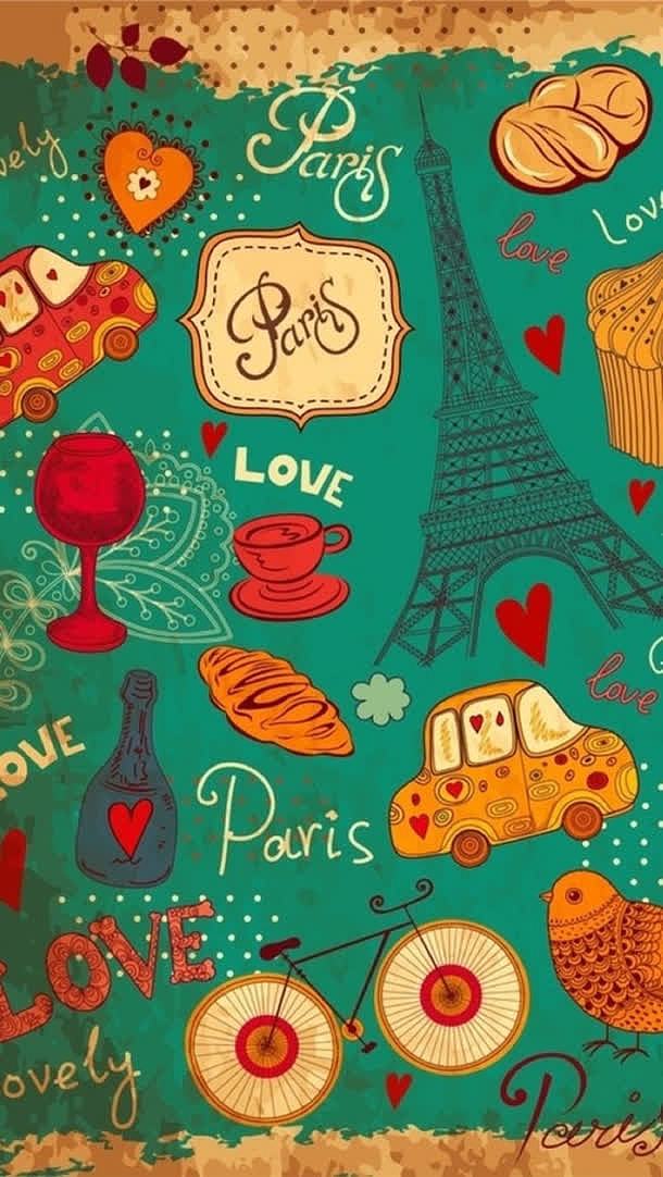 绿色卡通旅游特产巴黎海报背景