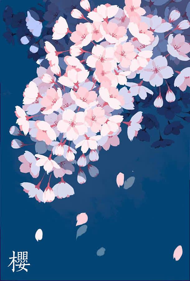 手绘白色樱花花朵海报背景