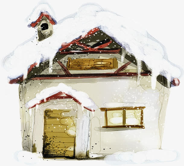 手绘卡通房屋雪地