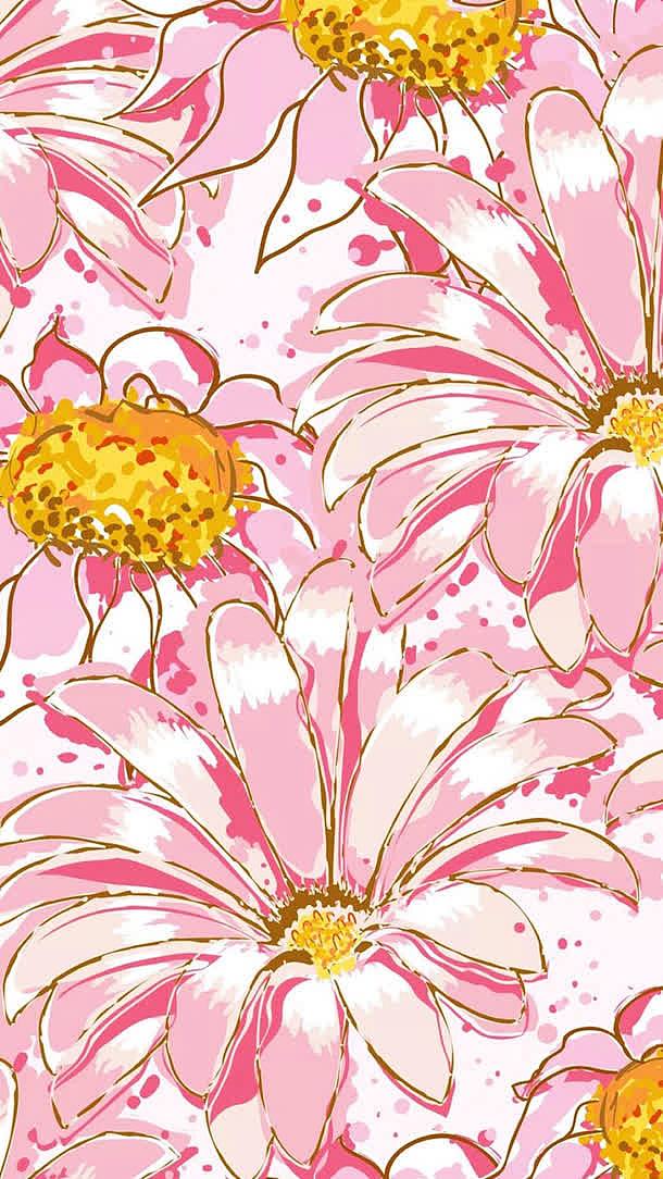 粉色花朵黄蕊手绘壁纸