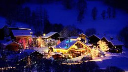夜色中灯火阑珊的雪乡海报背景