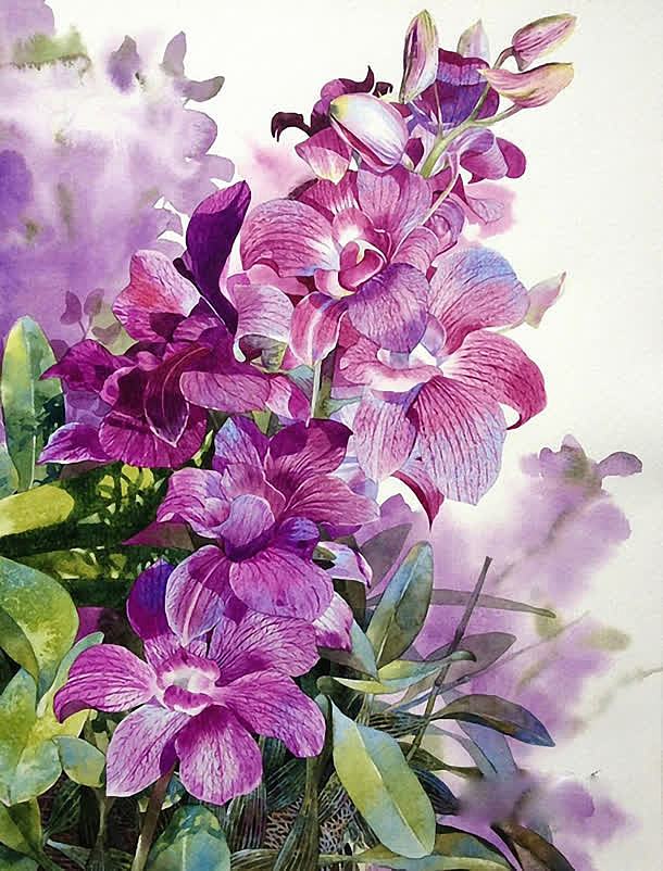 紫色水彩手绘花卉