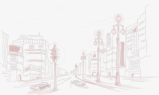 粉色线条漫画城市街道