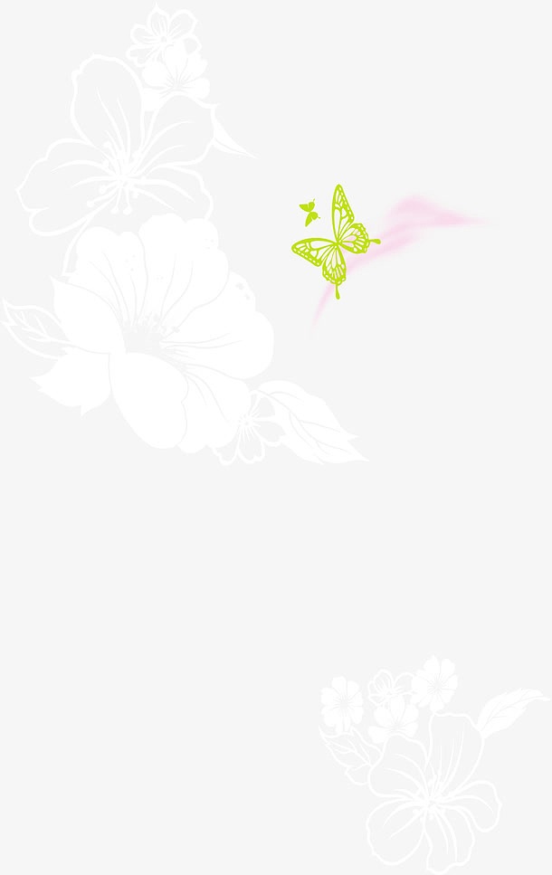 白色线条花朵绿色蝴蝶