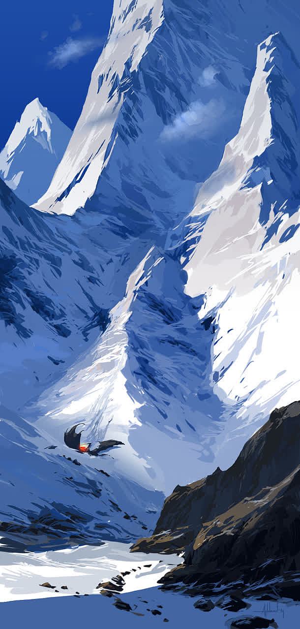 唯美的雪山山崖海报背景