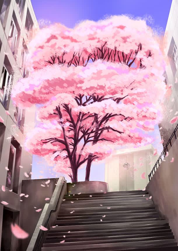 水彩粉色樱花插画