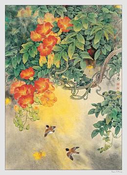 中国风红色牵牛花