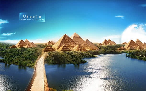 埃及金字塔天空渐变湖面