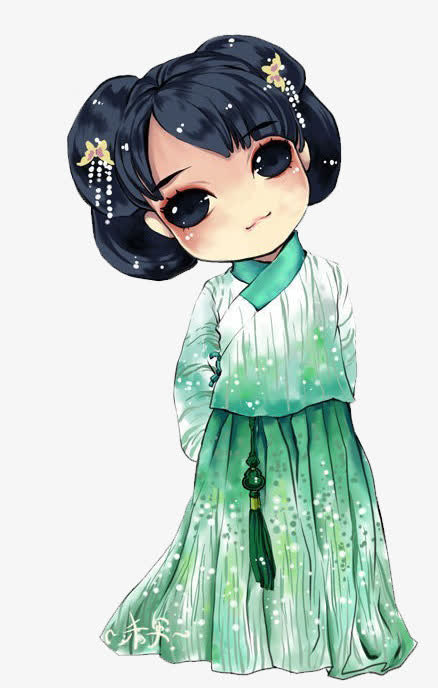 蓝衣古风服装少女q版素材免费下载_觅元素