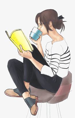 惬意随意读书居家手绘女孩