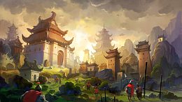 游戏场景环境渲染黄色光效城堡建筑