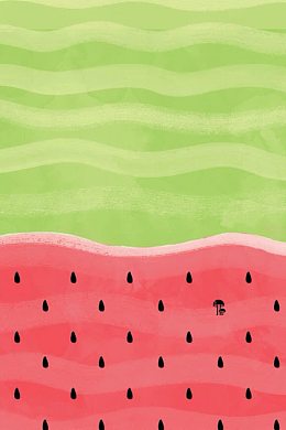 手绘绿色西瓜皮插画