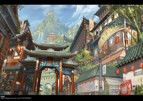 中式古风建筑场景插画
