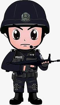 卡通黑衣武警手绘人物