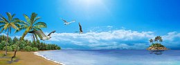 蓝色海水夏威夷海滩手绘人物