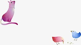 手绘紫色老鼠小鸟
