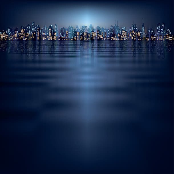 夜下蓝色水面城市
