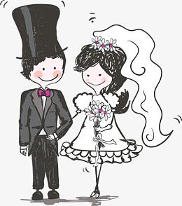 手绘黑白色现代婚礼