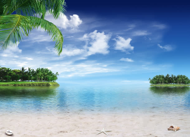 蓝天白云沙滩海报风景