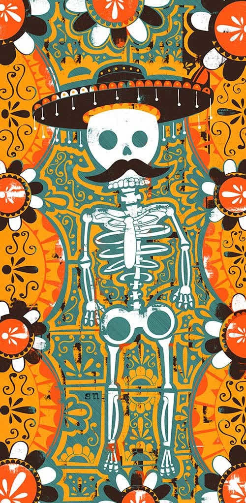 手绘彩色抽象骷髅