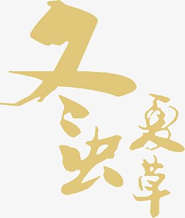 冬虫夏草黄色毛笔字