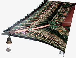绿色砖瓦建筑飞檐印章