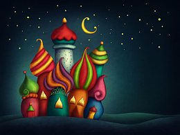 月亮星星与卡通城堡