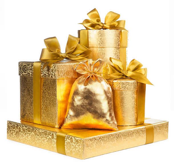 金色礼物盒和礼品袋