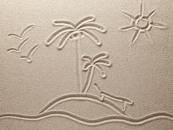 沙滩上画的椰子树太阳