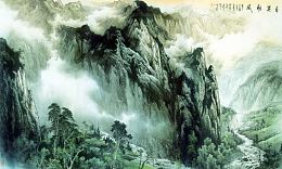 山峰水墨画