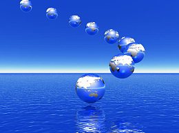 海面上许多地球模型高清