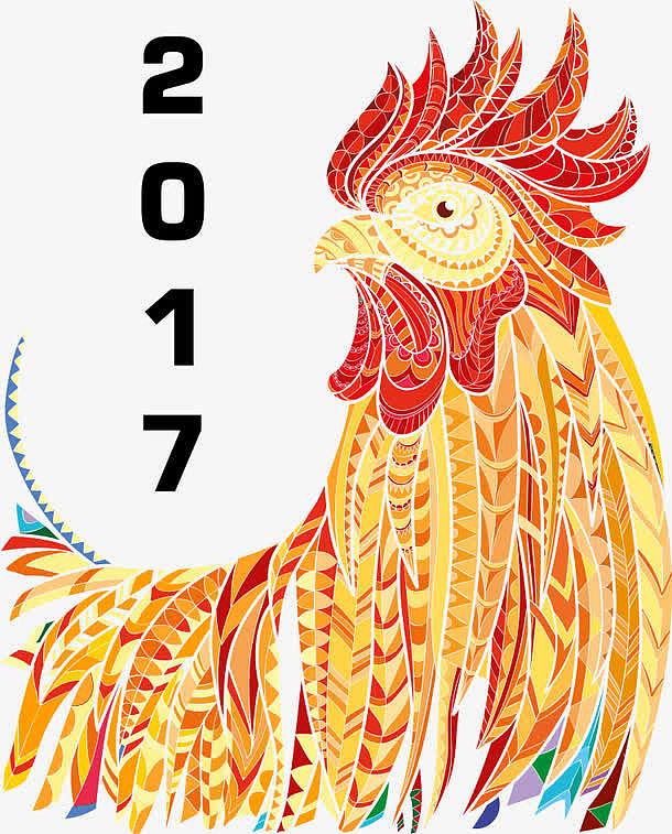 矢量橙色花纹公鸡2017