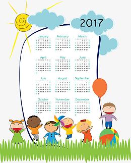 矢量卡通儿童花朵日历