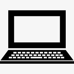 笔记本电脑打开正面视图按钮和空白的屏幕图标