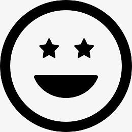 开心的微笑表情的方脸，眼睛像星星图标