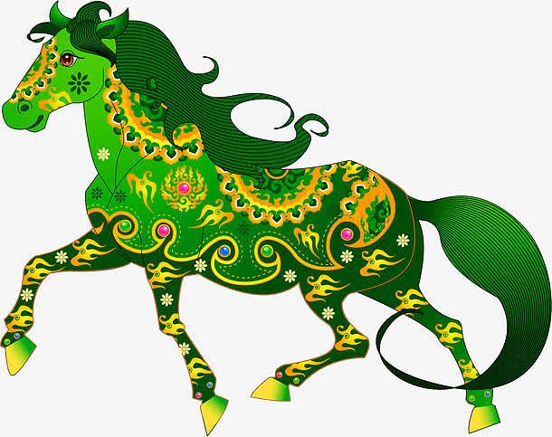 创意元素手绘素材绿色的野马