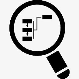 放大镜聚焦在流程图图标