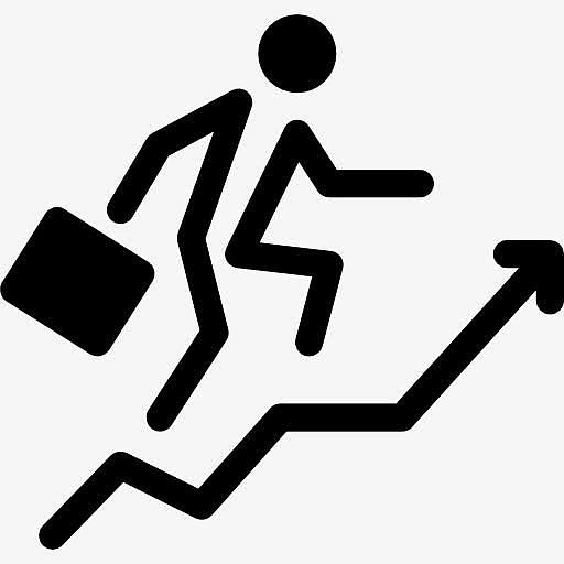 商人与上升的箭头的楼梯一圈图标