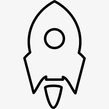 火箭船变小的白色圆形轮廓图标