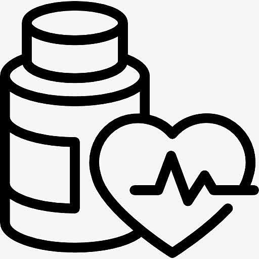 药瓶的轮廓和心脏与生命线图标