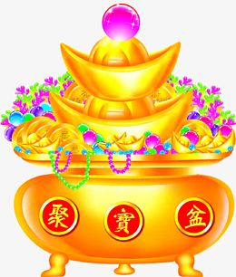 手绘聚宝盆元宝珠宝