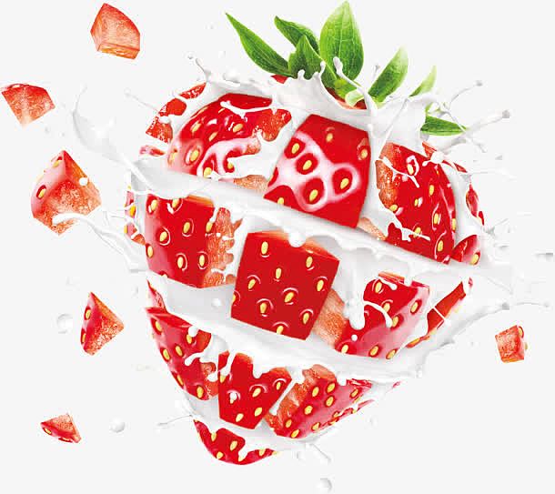 高清创意红色的草莓牛奶