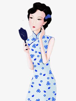 古典蓝色旗袍美女