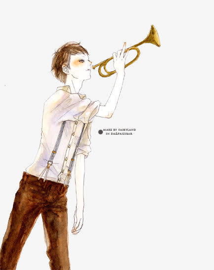 吹喇叭的少年手绘插画免抠素材免费下载_觅元素51yuansu.com