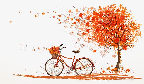手绘秋季红色枫叶大树