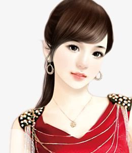 单马尾红衣美女古风手绘