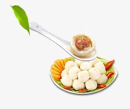 产品实物肉丸鱼丸辣椒生姜片生菜