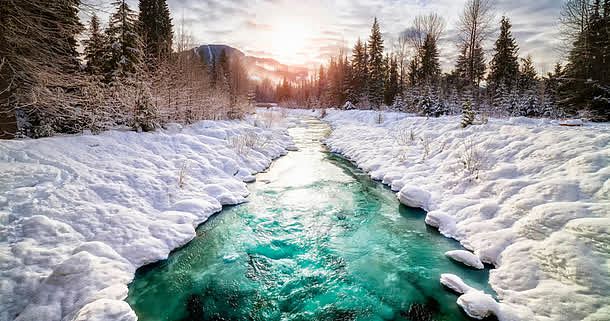 高清环境渲染效果冬天雪景河流