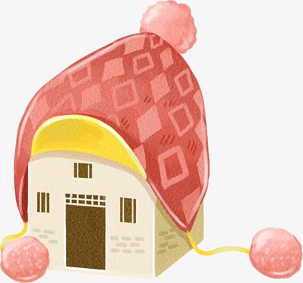 手绘卡通粉色帽子房子